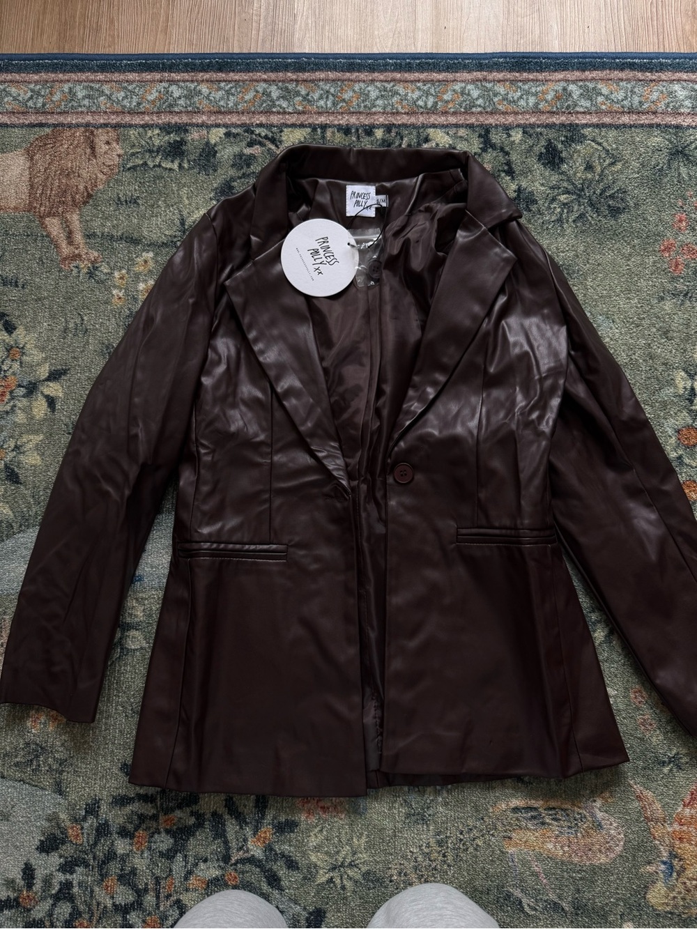Chocolate Brown Faux Leather Blazer